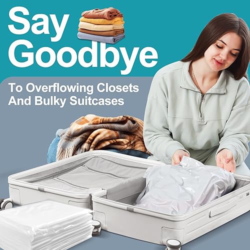 Miniatura 7 de VMstr 16 bolsas combinadas de almacenamiento al vacío con bomba eléctrica, bolsas ahorradoras de espacio para viajes, bolsas selladas al vacío para