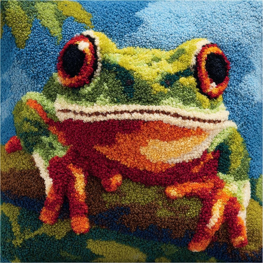 Taxpy Latch Hook Cushion Kits, Animal Frog Pillow Case Rug Cover DIY Needlework Embroidery Kits Handmade Cushion Kit 43x43cm