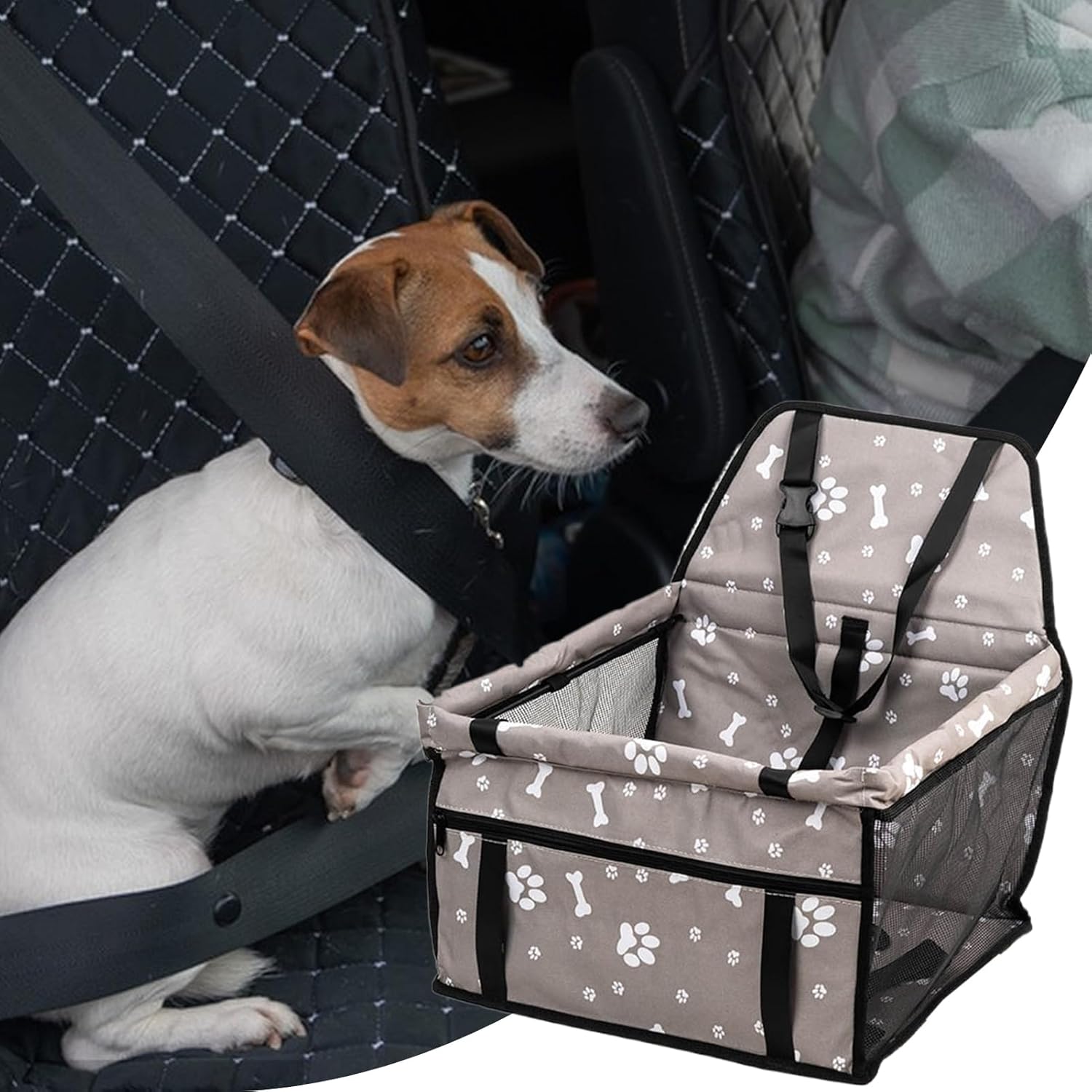 Small Dog Car Seat | Pet Car Seat & Travel Bed with Pockets - Waterproof Pet Accessories for Long Trips To Vet To Park And In 10