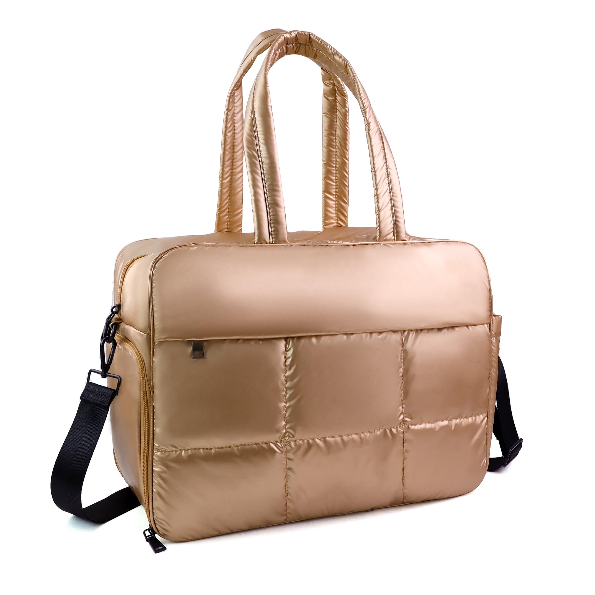 Weekender Fluffy Bag Quilted Nylon Puffer Tote Bag Personal Item Bag for Airlines Overnight Bag Gym Bag