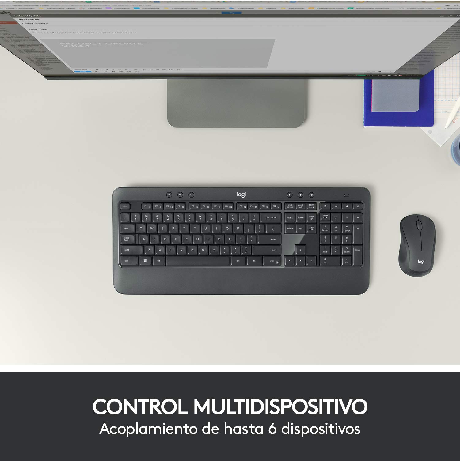 Logitech MK540 Advanced Bezprzewodowy Zestaw Klawiatura i Mysz | Systemu Windows, QWERTY układ hiszpański - Czarny