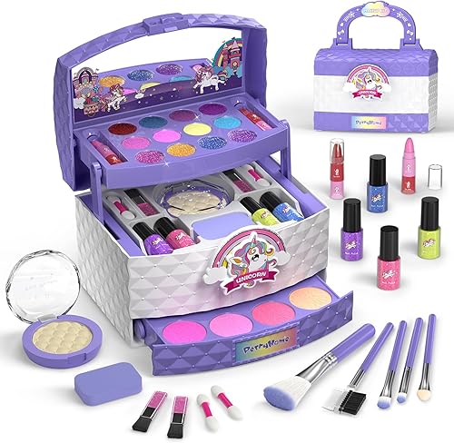 Kit de maquillaje para niños, juguete de maquillaje falso para niñas con bolsa de princesa, lentes de sol, corona, regalo de cumpleaños para niñas