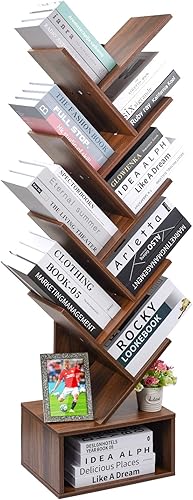 Luckyeestar Estantería de árbol de 4 niveles, estante retro de almacenamiento de 4 estantes, estante de almacenamiento de madera, estantería moderna