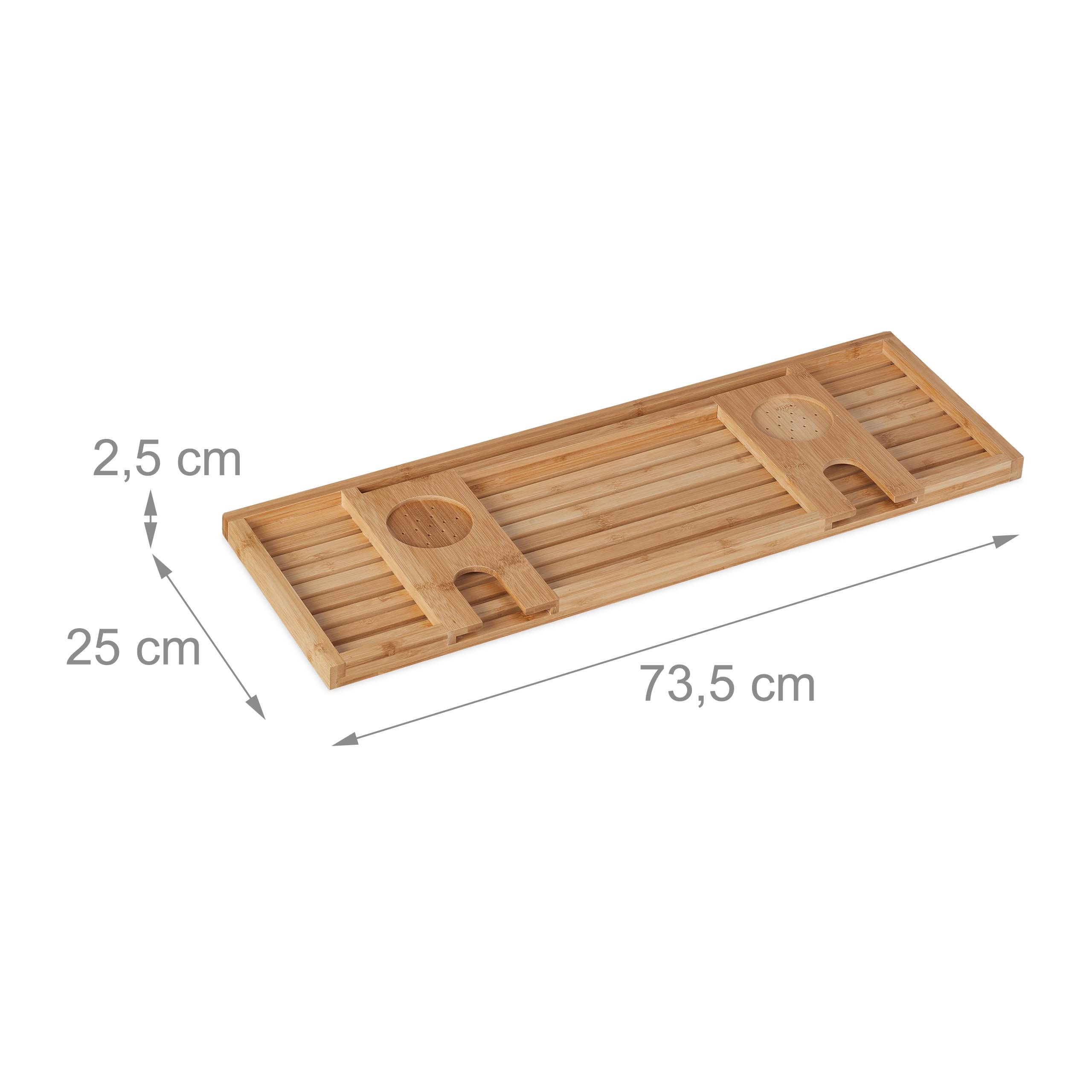 Mensola Vasca In Bambù Naturale - 73,5 Cm Con Portabevande E Supporto Tablet - Foto 5