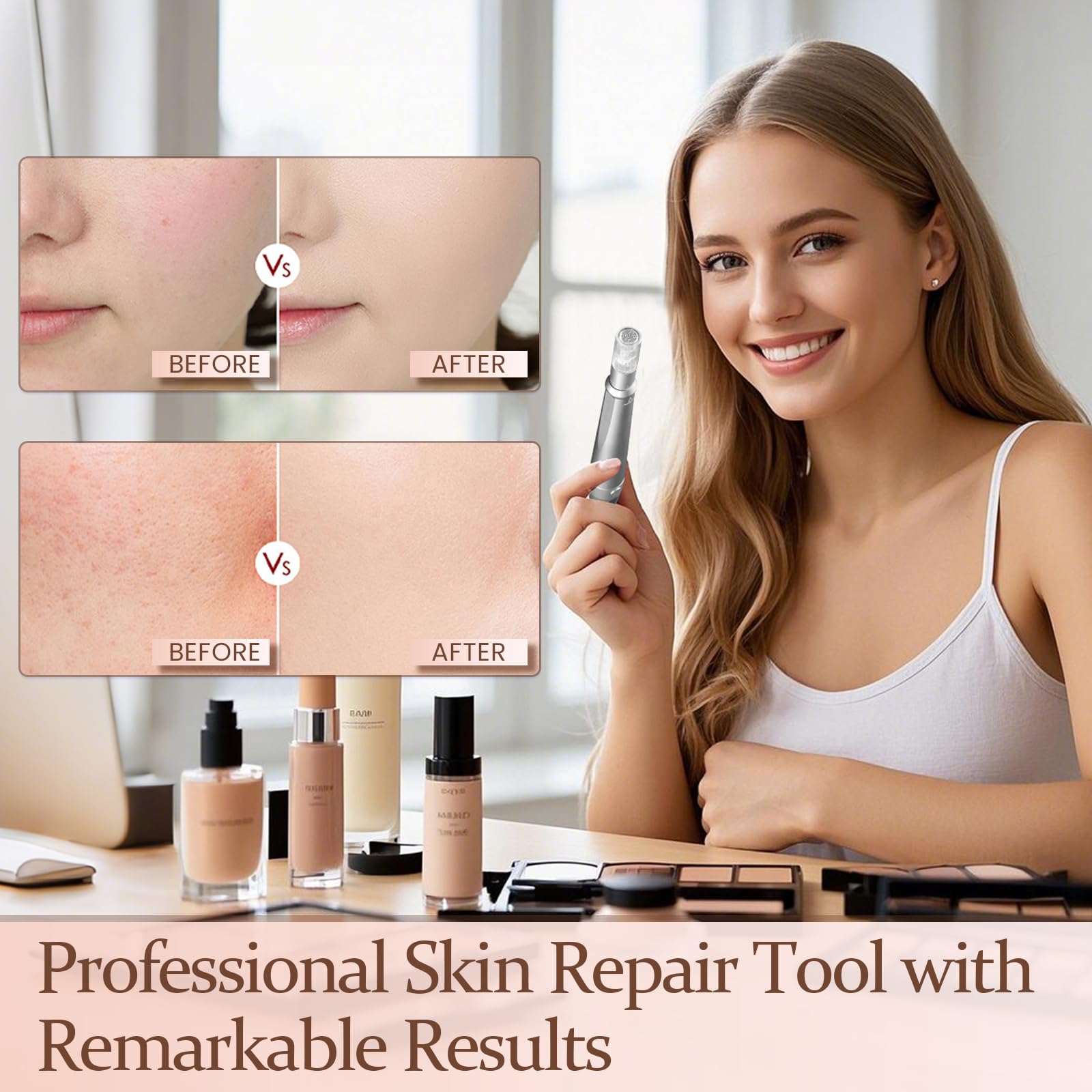 Microneedling Stift Hautpflege Derma Pen 5 Geschwindigkeiten Microneedle Beauty Pen mit LED Bildschirm für Gesicht Porenstraffung und Hautverjüngung für Männer Frauen Heimgebrauch Silber