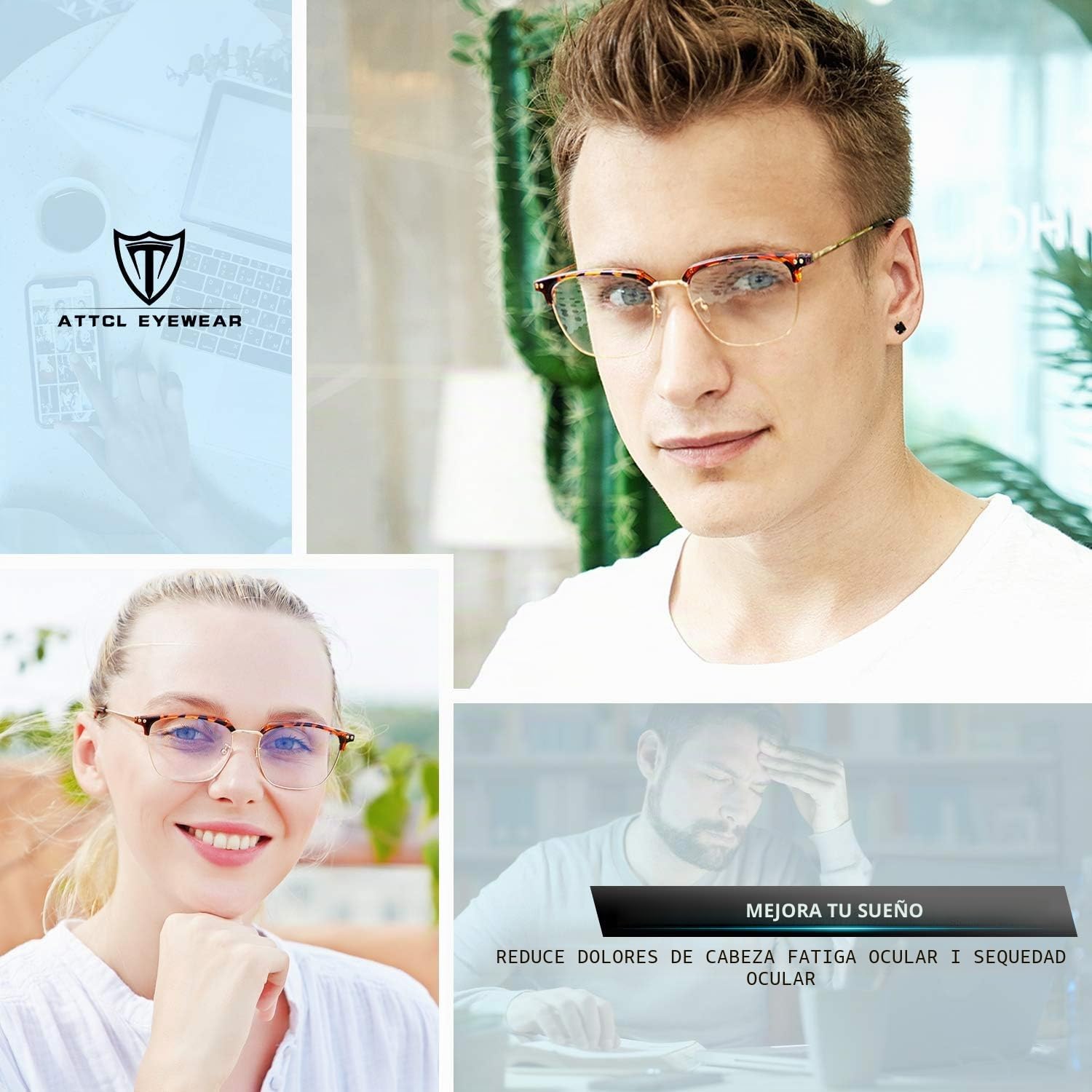 ATTCL Gafas unisex con Armazón metal para Protección contra Luz Azul, Anti Fatiga por Deslumbramiento
