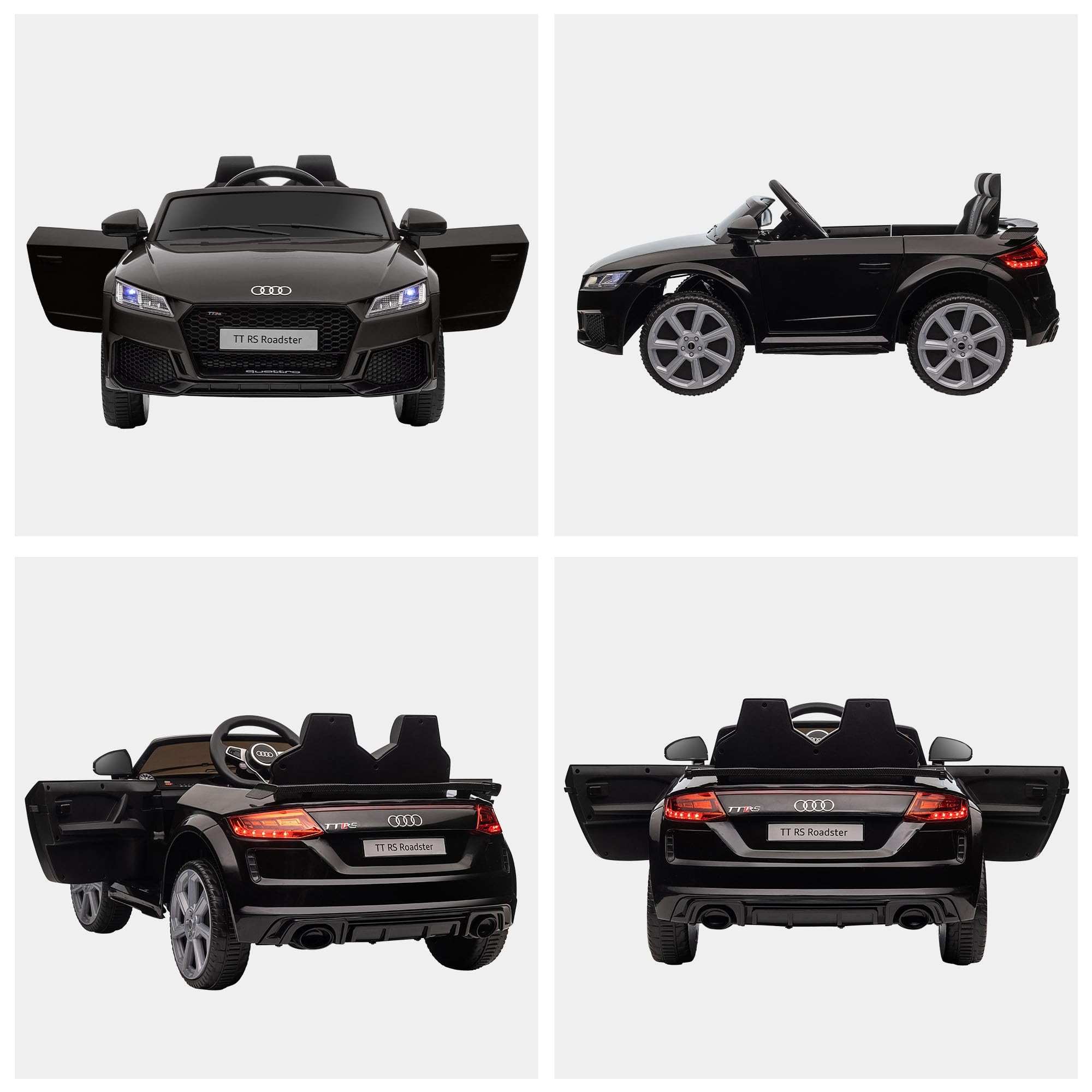 HOMCOM Kinder Elektroauto 12V Kinderauto mit 2,4 G Fernbedienung, 2 Motor, Kinderfahrzeug mit Hupe, LED, Musik, USB/MP3-Anschluss, Rückwärtsfunktion, Elektrofahrzeug für Kinder 3-5 Jahre, Schwarz