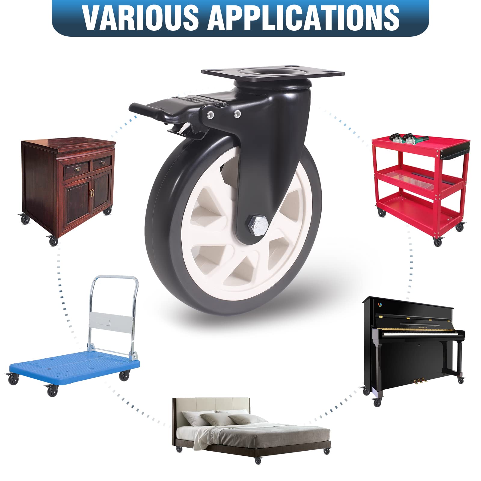 4 Rotelle Industriali GBL Da 100mm - Portata 600kg Per Carrelli E Mobili Pesanti - Foto 3