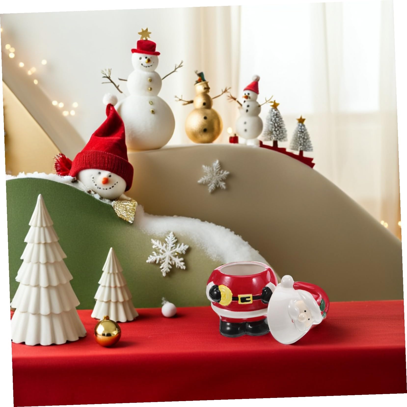 ULTECHNOVO Barattolo Biscotti Natalizio in Ceramica con Coperchio Contenitore Piccolo Babbo Natale per Caramelle Biscotti Dolci Decorazione da Tavolo per Feste di Natale Vaso Porta Snack