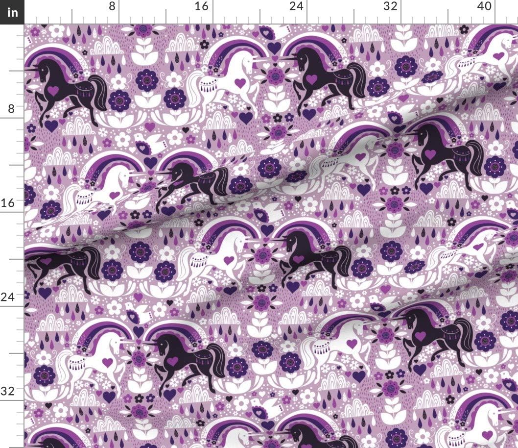 Spoonflower Fabric - Swedish Candy Garden Unicorn Kids Flowers Purple Rainbow Printed on Petal Signature Cotton Fabric by The Yard - Sewing Quilting Apparel Crafts Decor