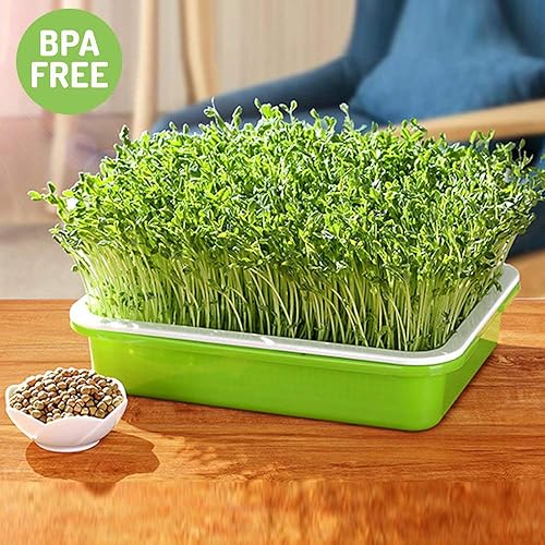 Miniatura 4 de Paquete de 2 bandejas de cultivo de semillas hidropónicas sin suelo Home Microgreen sin BPA con tapa + botella de spray gratis y 20 hojas de papel