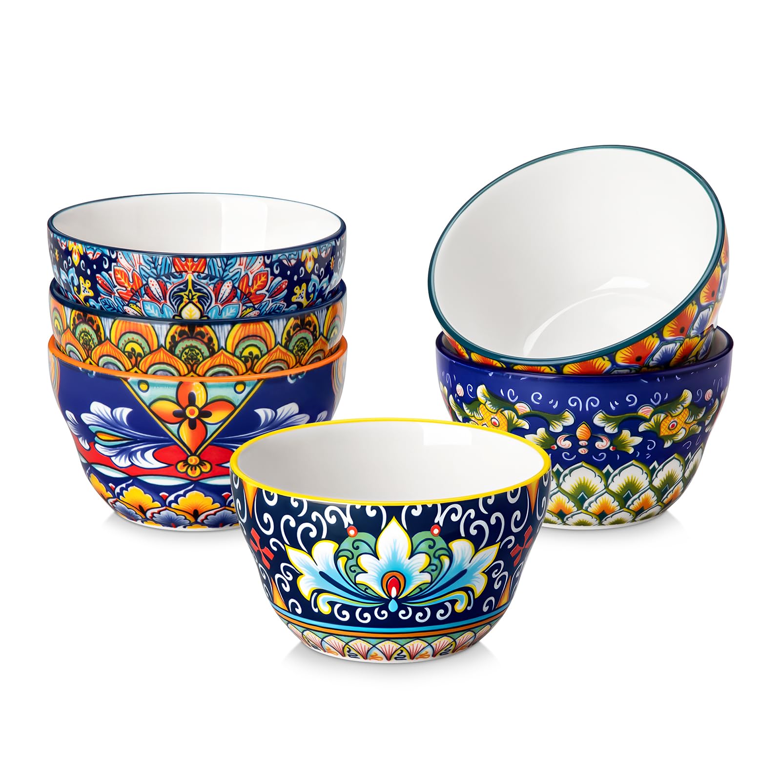 vancasso SIMI miseczki deserowe 240 ml, zestaw 6 misek na przekąski z kolorowej porcelany w stylu boho, mini miseczki na zupę, miseczki na musli na lody, jogurt i desery, nadają się do mycia w