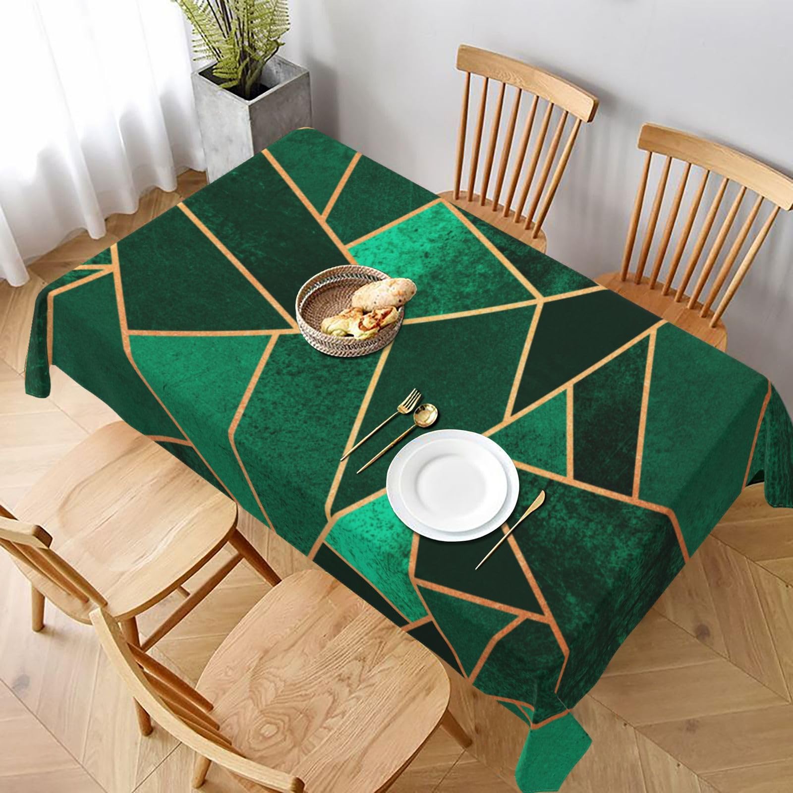 MKNAZ Black And Gold Geometric Printed Rectangle Fabric Tablecloth 228x152 Cm | Decorative Table Cloth For Kitchen Dinning Parties Weddings Picnic