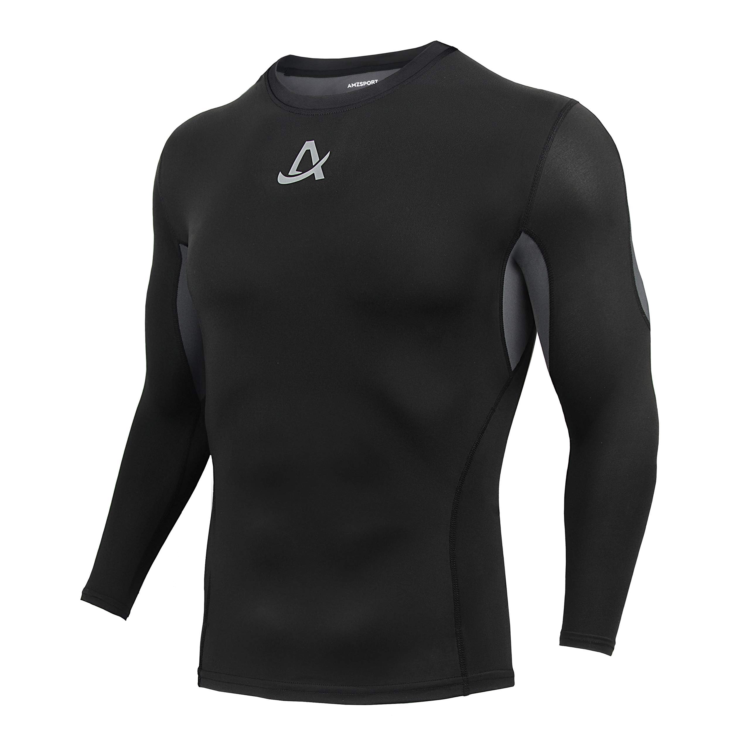 AMZSPORT Camicia a Compressione da Uomo, Maglietta a Maniche Lunghe Cool Dry Layer Fitness Top