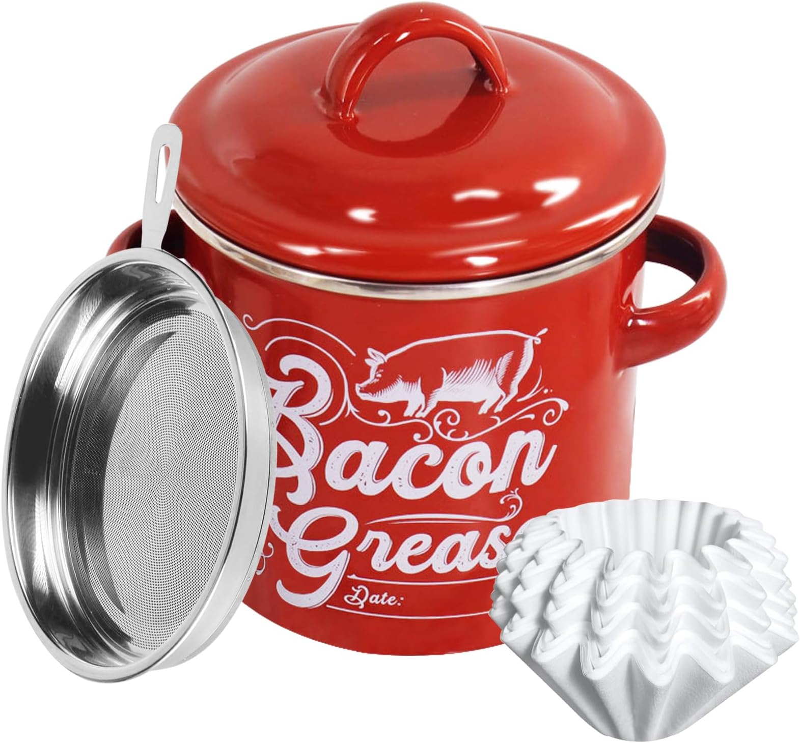 Dukars Bacon Grease Container with Strainer and Cooking