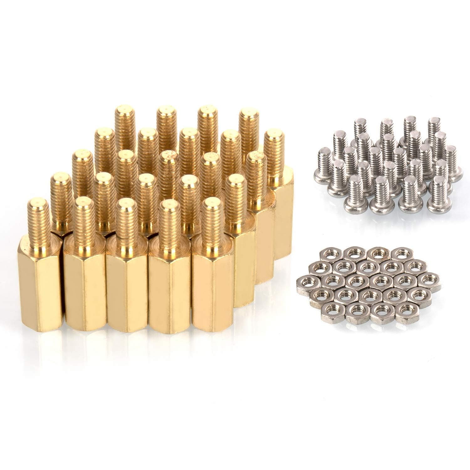 MMOBIEL 24 Pieces M2.5 (11mm Body + 6mm Screw) Hex Brass Standoff Cylinders + Screws + Nuts for Raspberry Pi Series Minicomputer Electronic Circuit