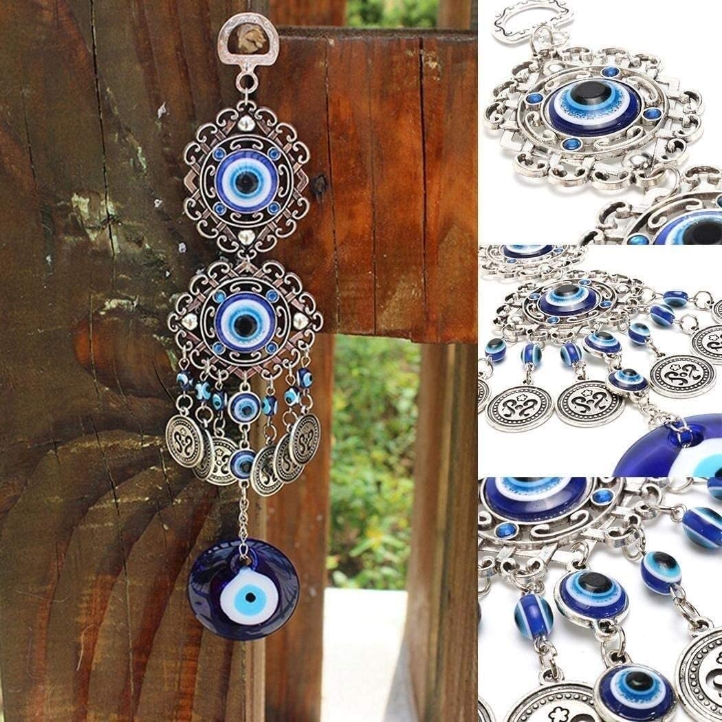Dzwonek Wietrzny, Turcja Evil Eye Wisiorek Łapacz Snów Niebieski Rhinestone Windchimes Dekoracja Do Powieszenia Na Ścianie Błogosławieństwo Ochrona Prezent Muzyczne Dzwonki Rzemiosło
