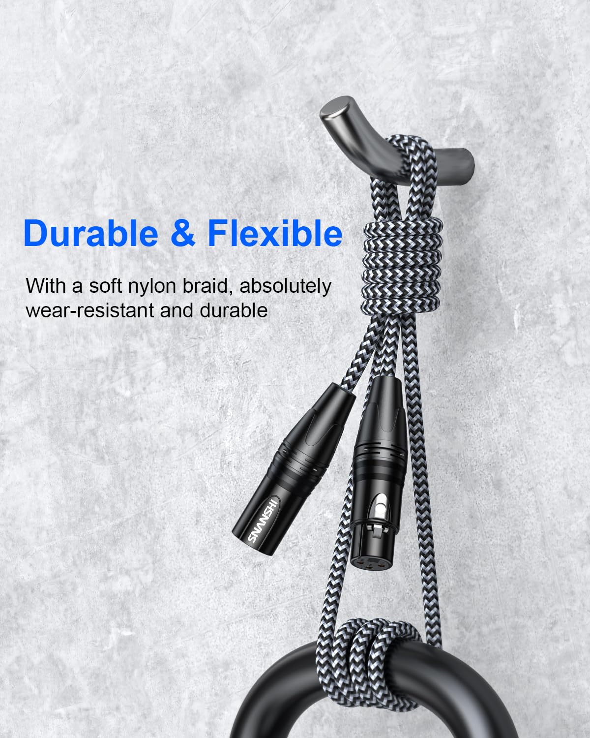 SNANSHI XLR Cables 50FT, 2 Pack XLR Mikrofonkabel, Nylon geflochten, vergoldet, symmetrisches XLR Stecker auf Buchse, Mikrofonkabel für Aufnahme, Lautsprecher, PA-System, Heimstudio