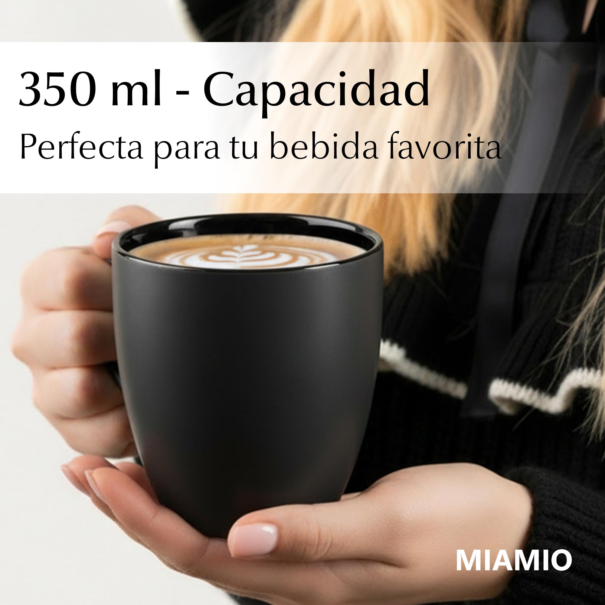 MIAMIO - 6 x 350 ml Juego de Taza de Café/Copa de desayuno - Le Papillon Colección (Negro) — view 7