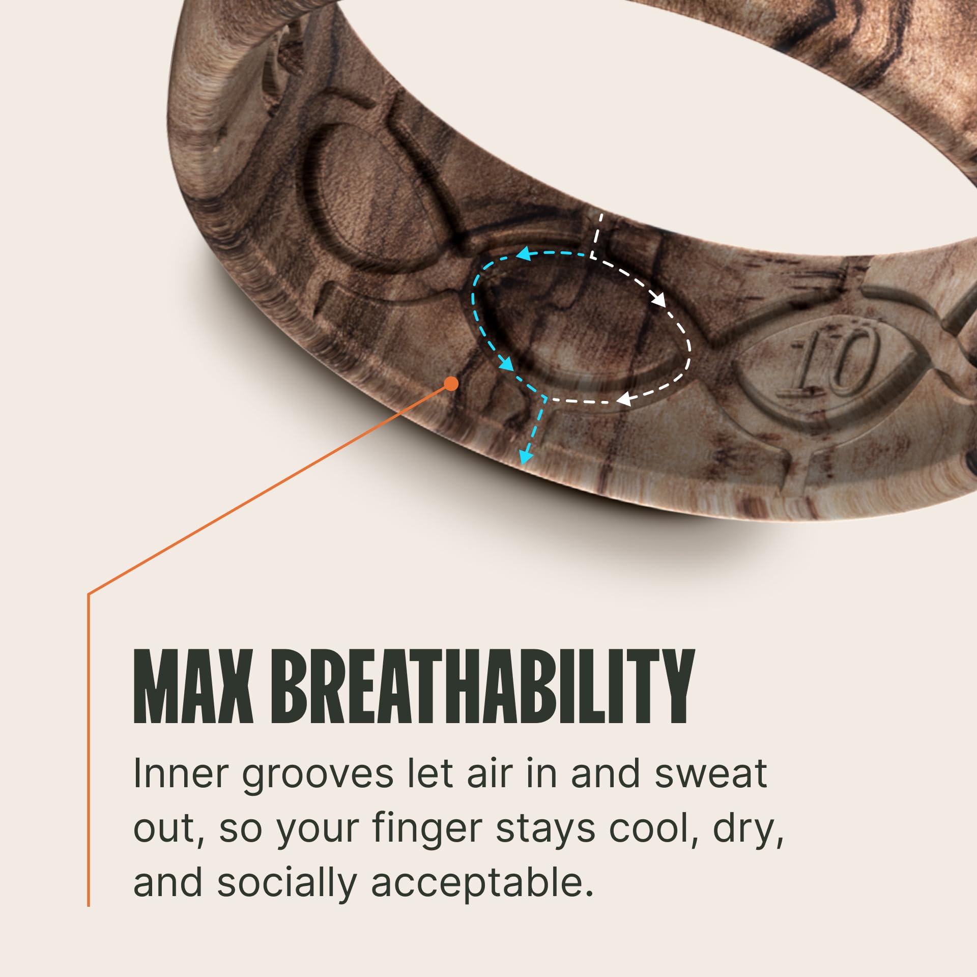 Groove Life Mossy Oak Camo Silicone Ring Breathable Rubber Wedding Rings for Men, Lifetime Coverage, Unique Design, Comfort Fit Ring