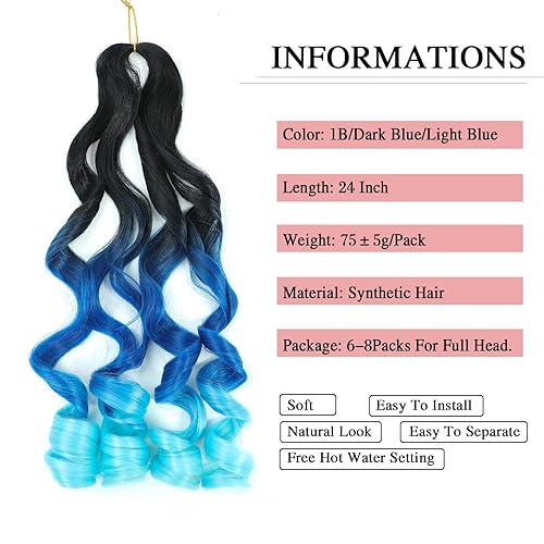 Miniatura 2 de Cabello rizado francés trenzado de 24 pulgadas, 8 paquetes de mezcla de tres tonos de cabello ondulado suelto para trenzas de caja, extensiones de