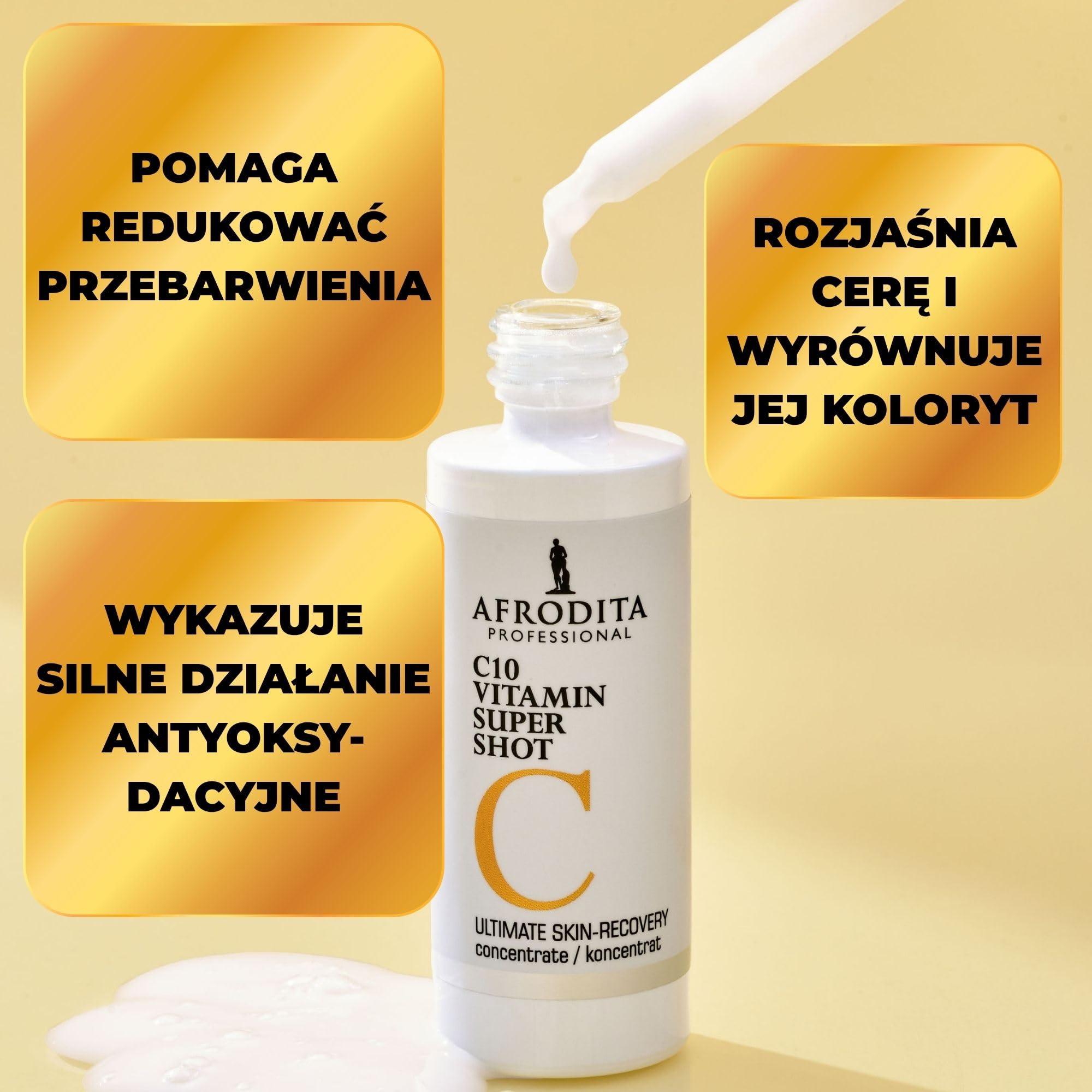 Afrodita Professional C10 serum z witaminą Super Shot | 10% stabilizowana witamina C serum do twarzy przeciw plamom pigmentowym | Rozjaśniające serum przeciw starzeniu się skóry z efektem świecenia