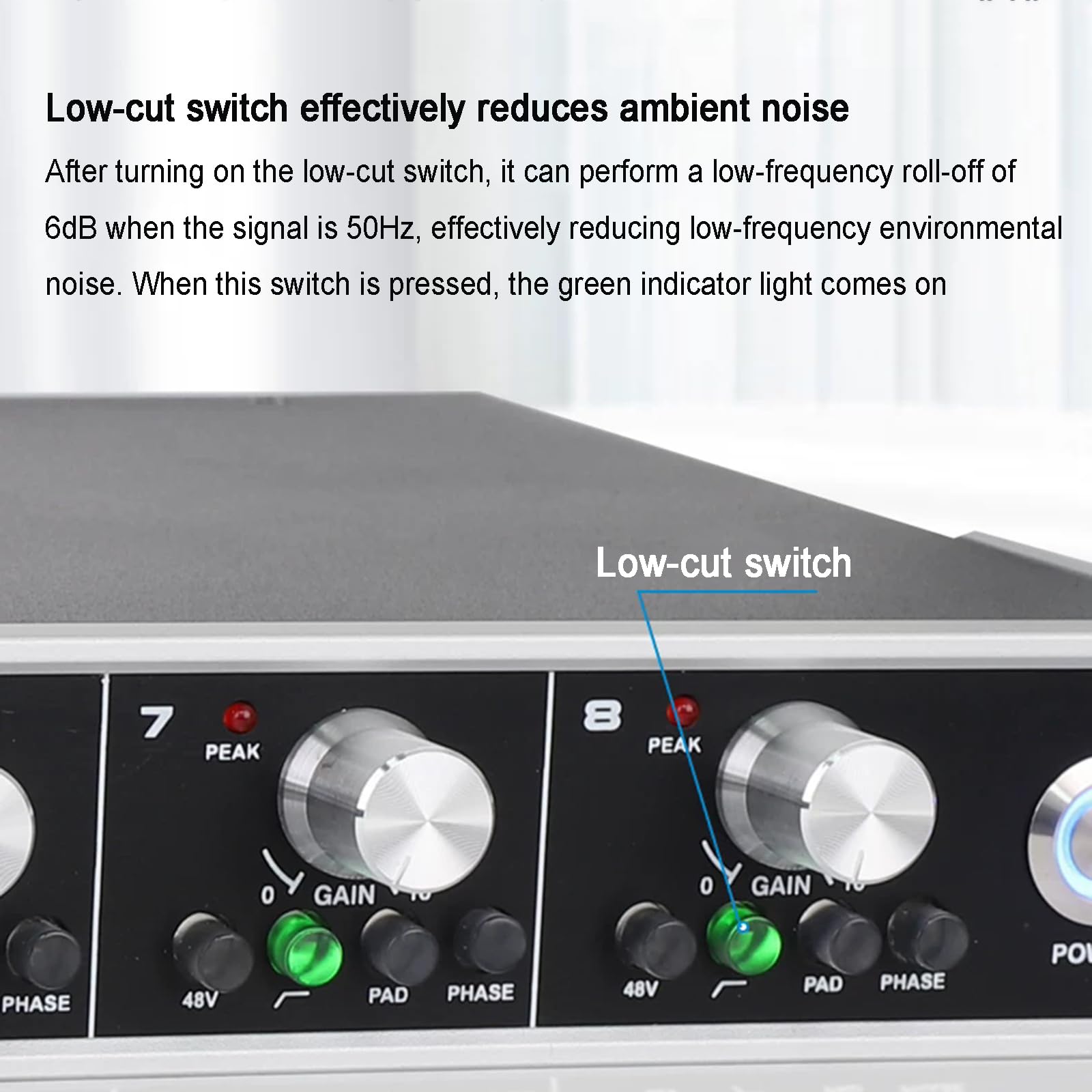 8-kanałowy przedwzmacniacz mikrofonowy ze wzmocnieniem 60 dB, zasilanie fantomowe +48 V, niskie cięcie, cofanie fazy i wejścia combo XLR/6,35 mm do dźwięku na żywo, nagrywania, podcastów