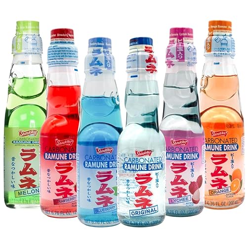 Ramune - Paquete variado de refrescos de mármol japonés, varios sabores, original, fresa, arándano, melón, lichi y naranja, caja de regalo de bebida