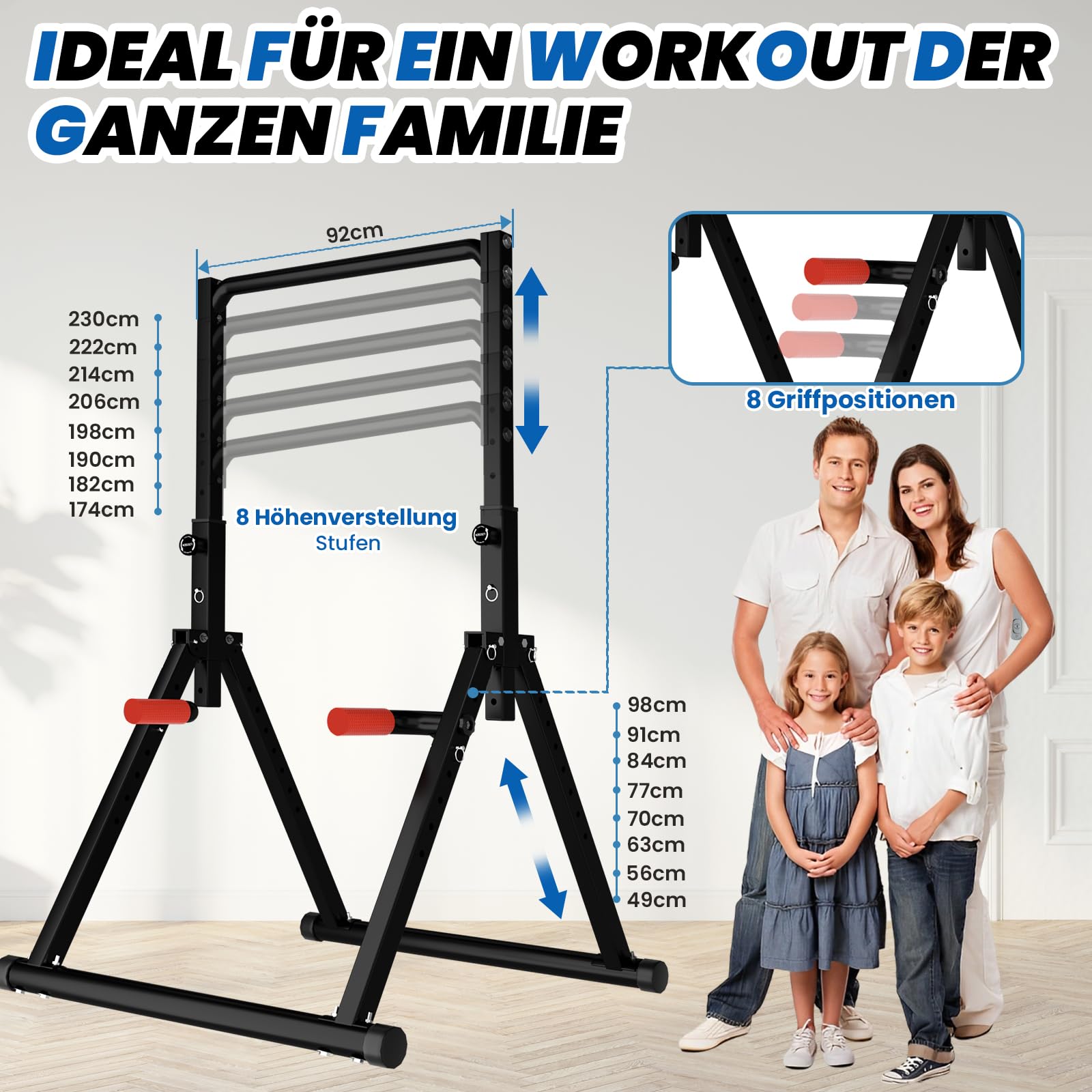 DOBESTS Faltbar Power Tower Dip Station Klimmzugstange Freistehend Höhenverstellbar Multifunktional Fitness Trainingsgerät für Klimmzugstange Liegestütze Abdominal, Dreiecksstruktur