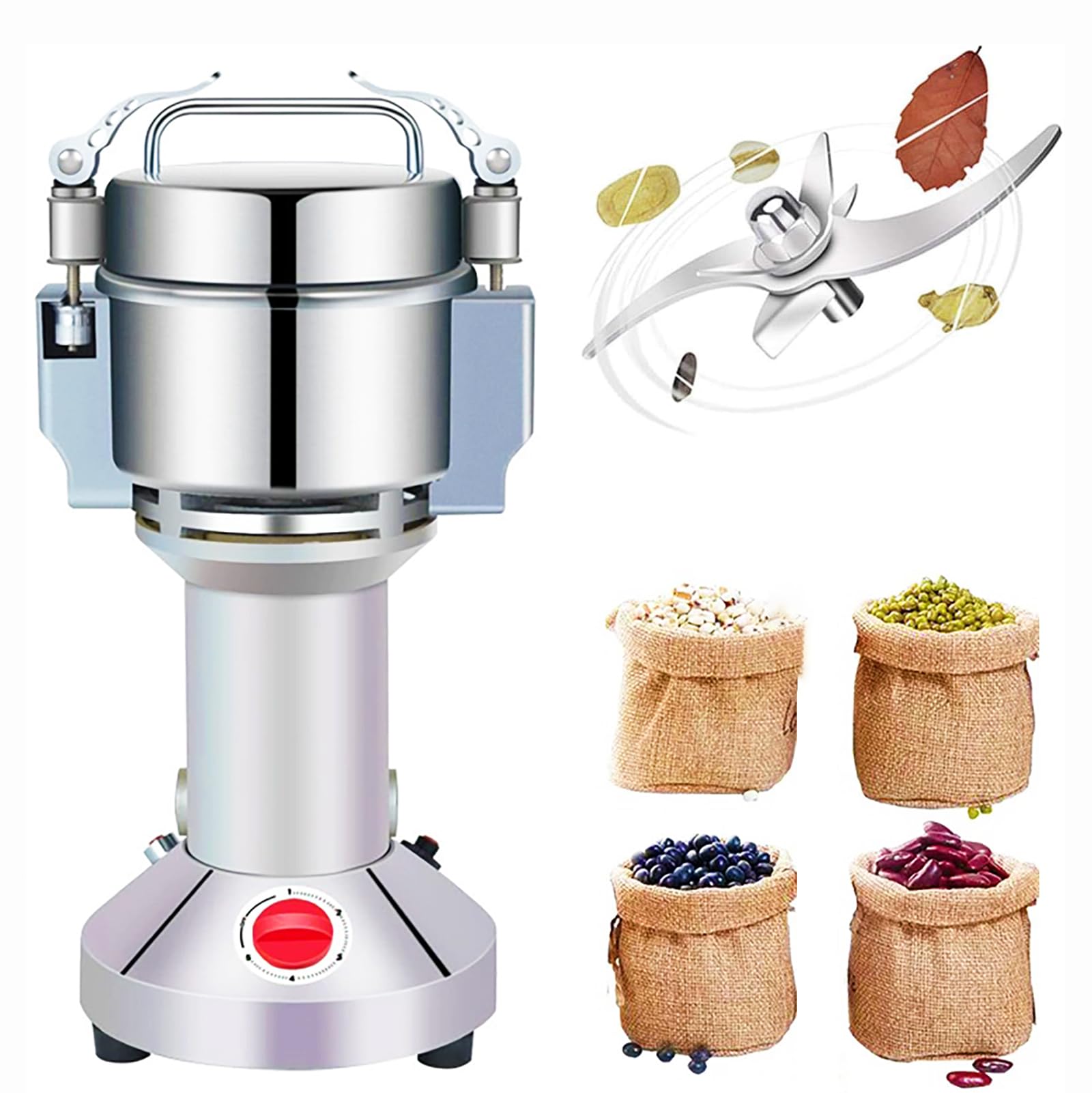 Broyeurs a Grains Électrique, 3000W en Acier Inoxydable, pour Céréales Sèches, Avec Protection Contre les Surcharges, pour Riz Maïs Haricots Café Blé Noix