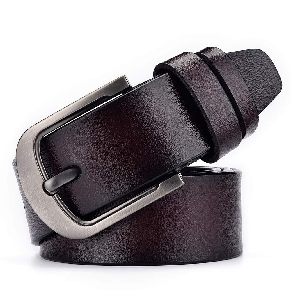 KERTZ Men's Leather Belt,100% Full Grain Leather with Anti-Scratch Pin Buckle (34-36, Brown)