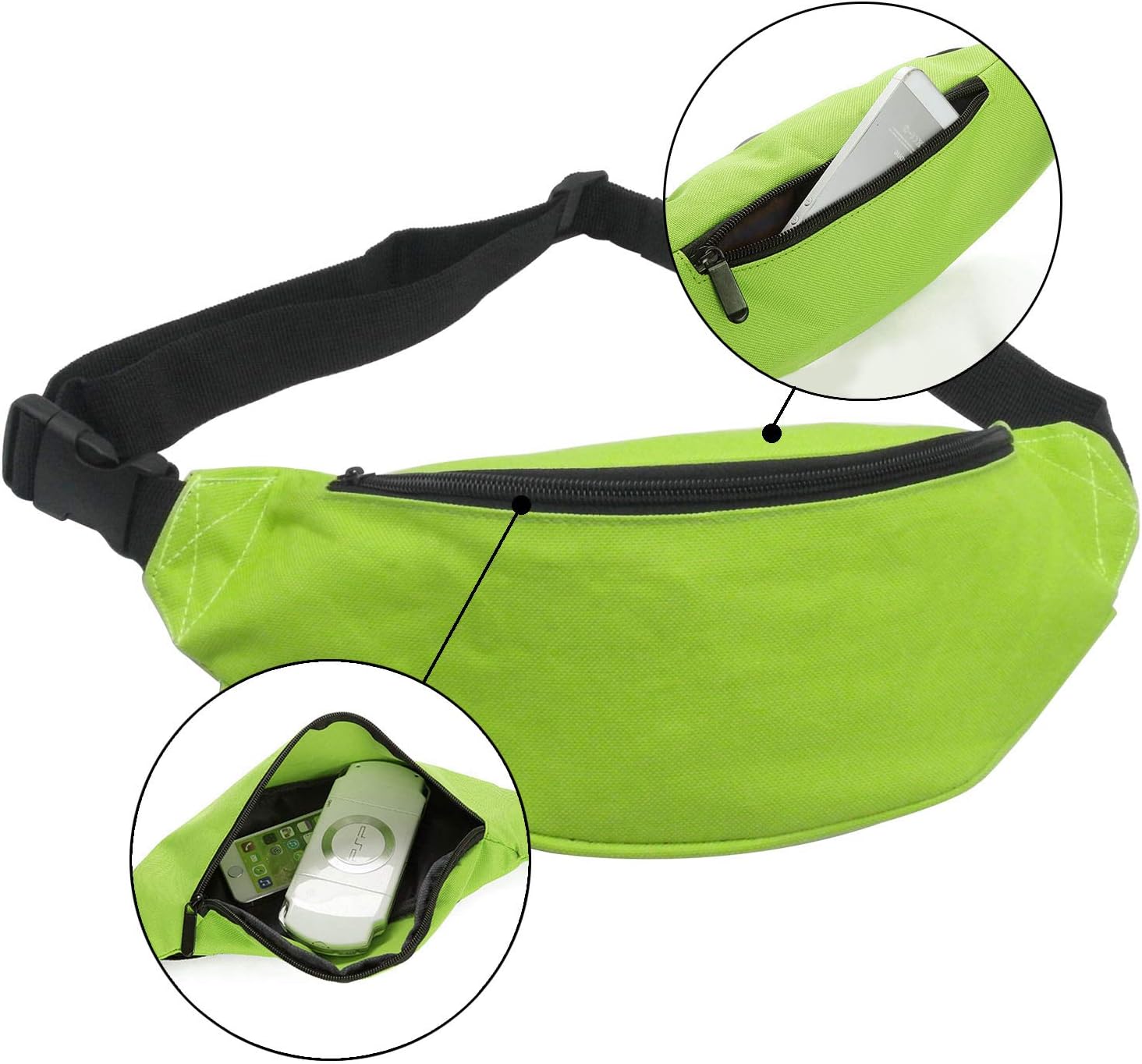 Unisex Fanny Pack for Women Men, Fashion Sporty Multi-purpose 2-Zipper Waist Belt Bag Fanny Pack Waist Bag Adjustable Strap for Sport Hiking Traveling Passport Wallet (9pcs Mixed Colors)
