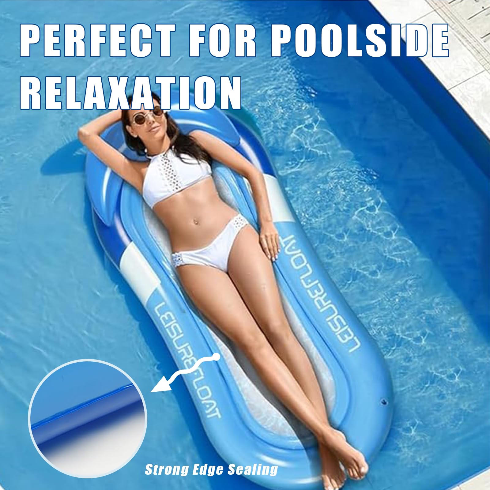 Amaca ad acqua con rete, lettino gonfiabile con poggiatesta, materasso ad aria per piscina per adulti, 150 x 70 cm, lettino da piscina per adulti, per piscina, lago e spiaggia, accessorio per piscina