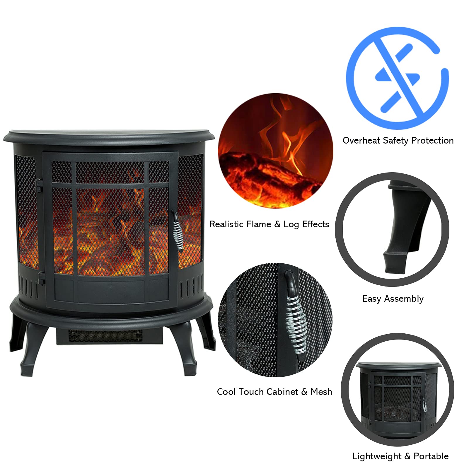 Helios&Hestia 25" Tall Electric Wood Stove Fireplace with Flame Effect