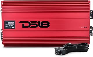 DS18 H-KO8/RD Korean Half Bridge 1-Channel Monoblock Amplifier with Voltmeter and Clip Indicator, 8000 Watts RMS - High-Performance Car Amp, Remote BASS Knob Included