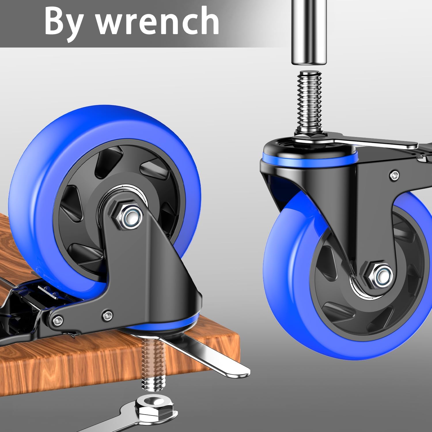 4-calowe kółka jezdne, wytrzymałe, 900 kg, kółka z gwintowanym trzpieniem 1/2"-13 x 1 (średnica trzpienia 1/2", długość trzpienia 1"), zestaw 4 kółek obrotowych z blokadą, przemysłowe kółka jezdne d