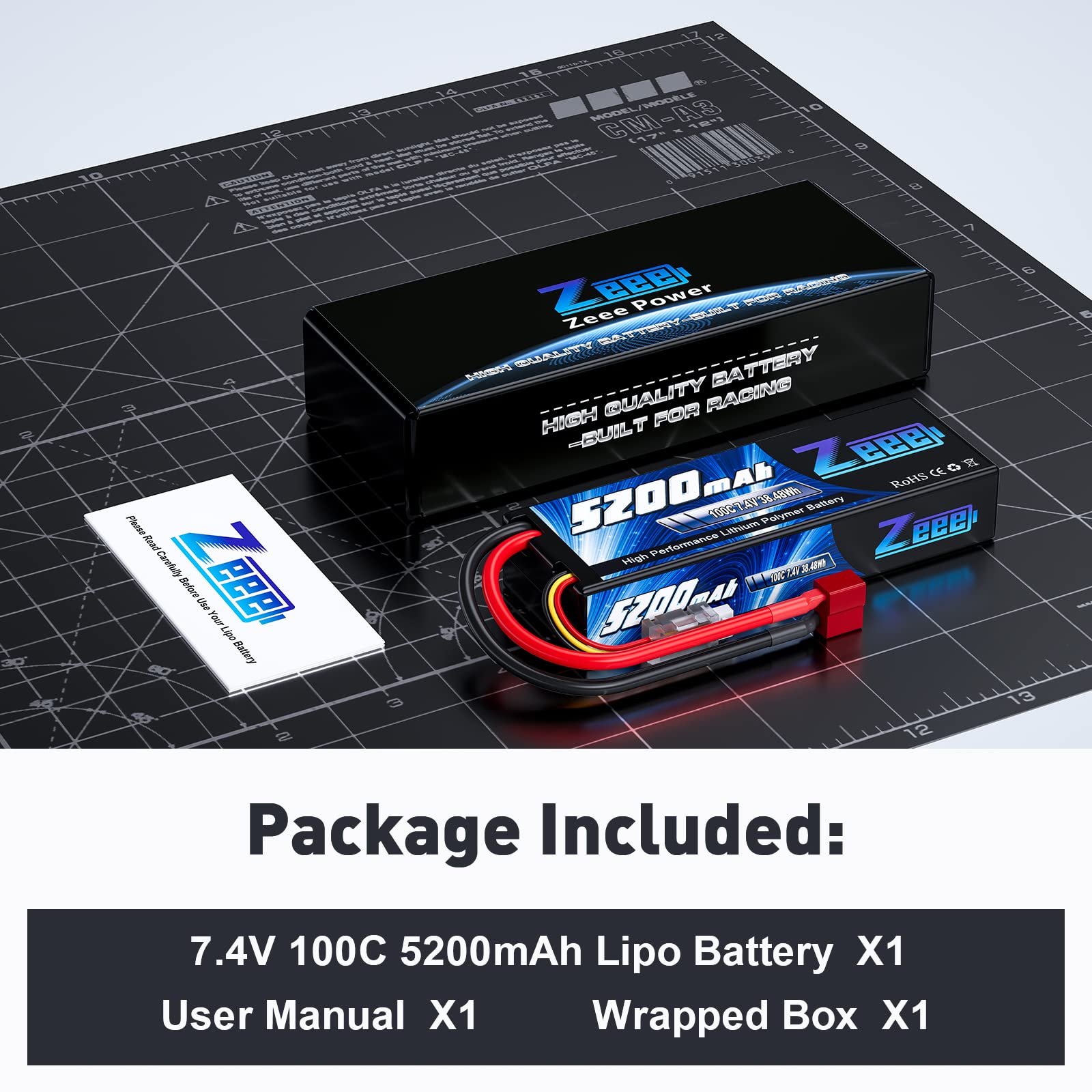 Zeee 2S Lipo Batteria 7,4V 100C 5200mAh Batteria RC Hardcase con Connectore Deans T Spina per RC Evader BX RC Veicolo Auto LKW Truggy RC Nave RC Modells RC Hobby