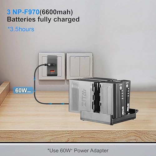 Miniatura 10 de ZITAY Estación de carga rápida USB C de 4 canales para baterías Sony NP-F550, NP-F750, NP-F770, NP-F970