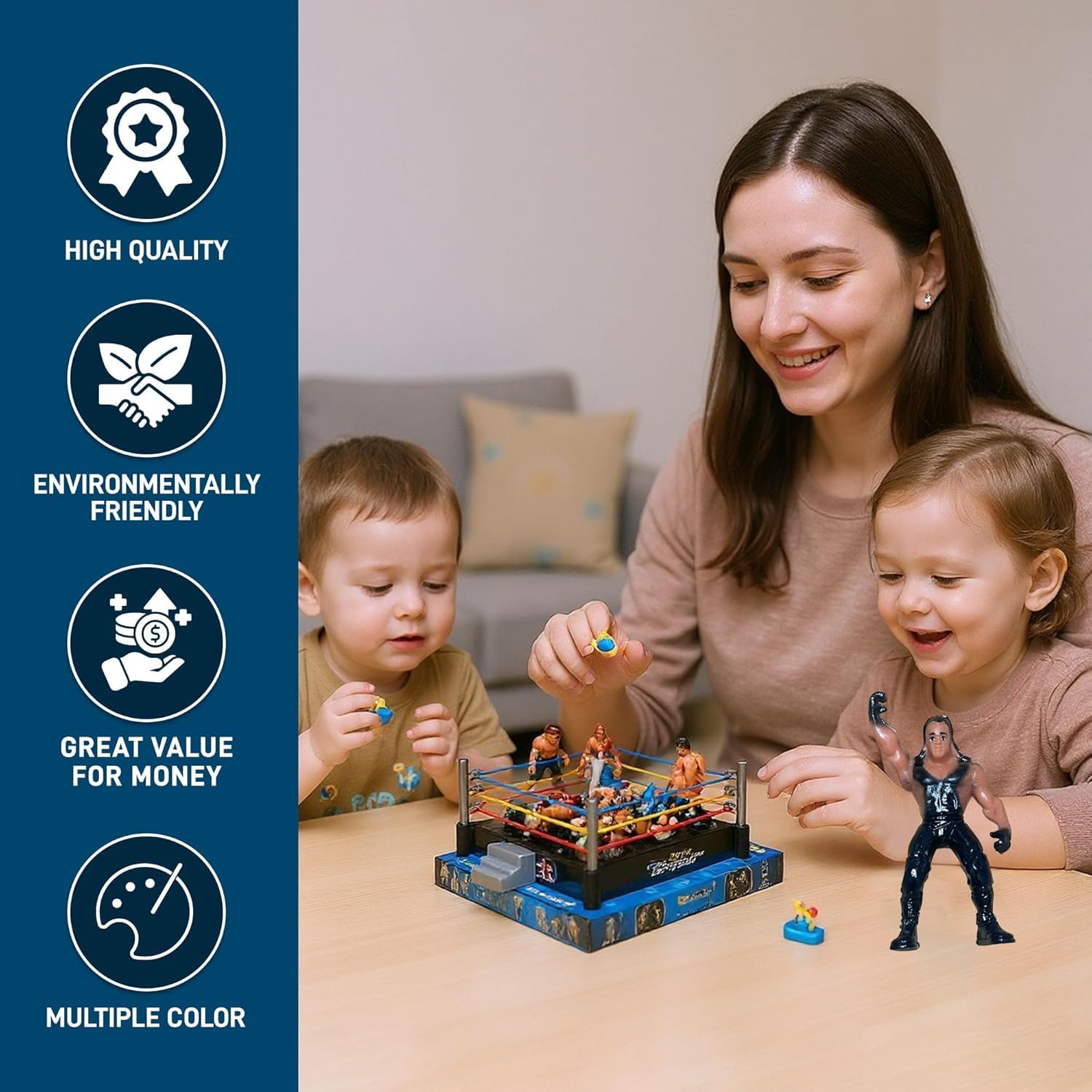 SDMAX Kids Pretend Play Mini WWE Wrestling Ring With 12 Toy Set Action Heroes Deal On Children Gift - Image 4