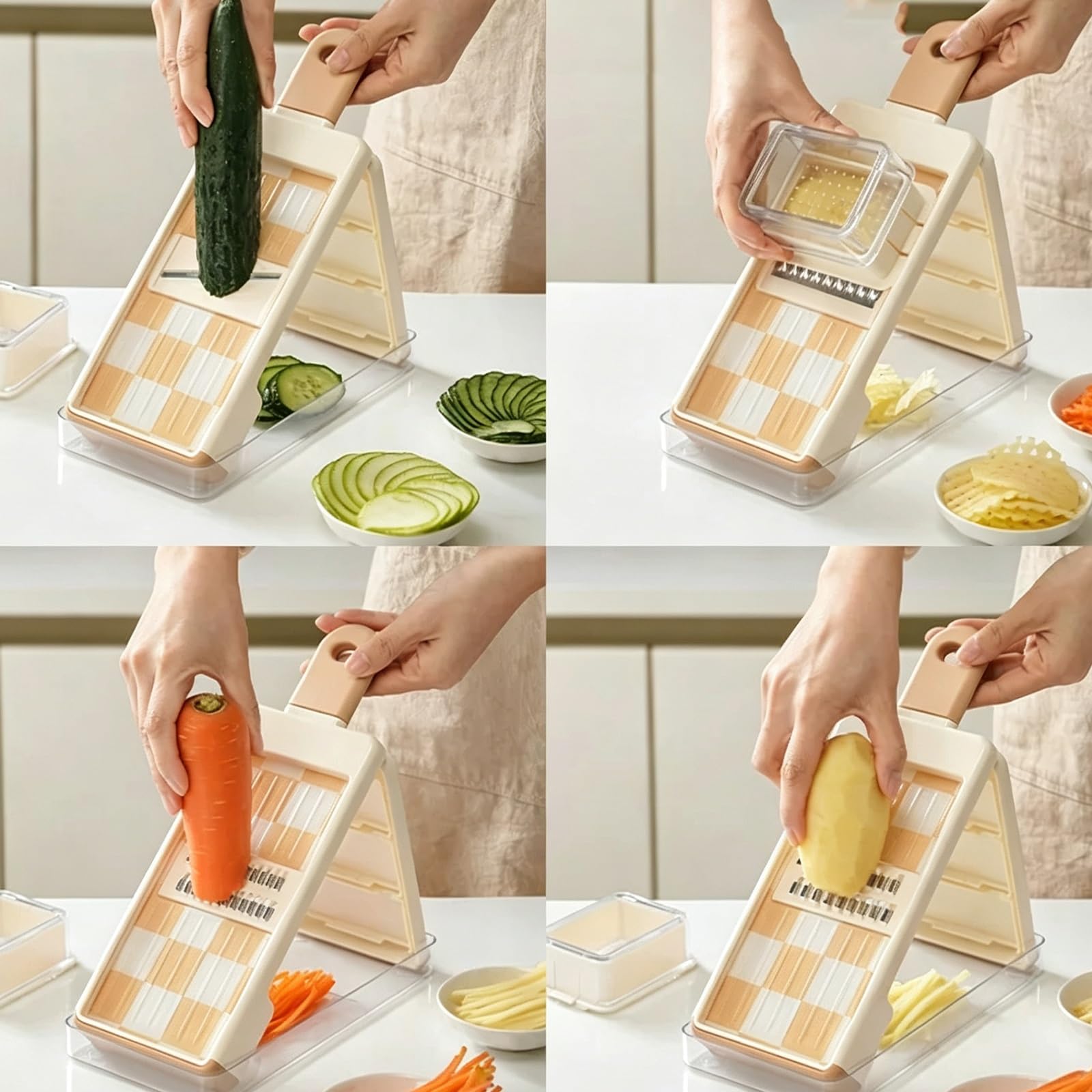 Mandolina de Cocina Profesional Cortador de Verdura, Mandolina Verduras, con Soporte para Alimentos, Cuchillas Ajustables Acero Inoxidable, Cortar Frutas y Verduras Rápidamente