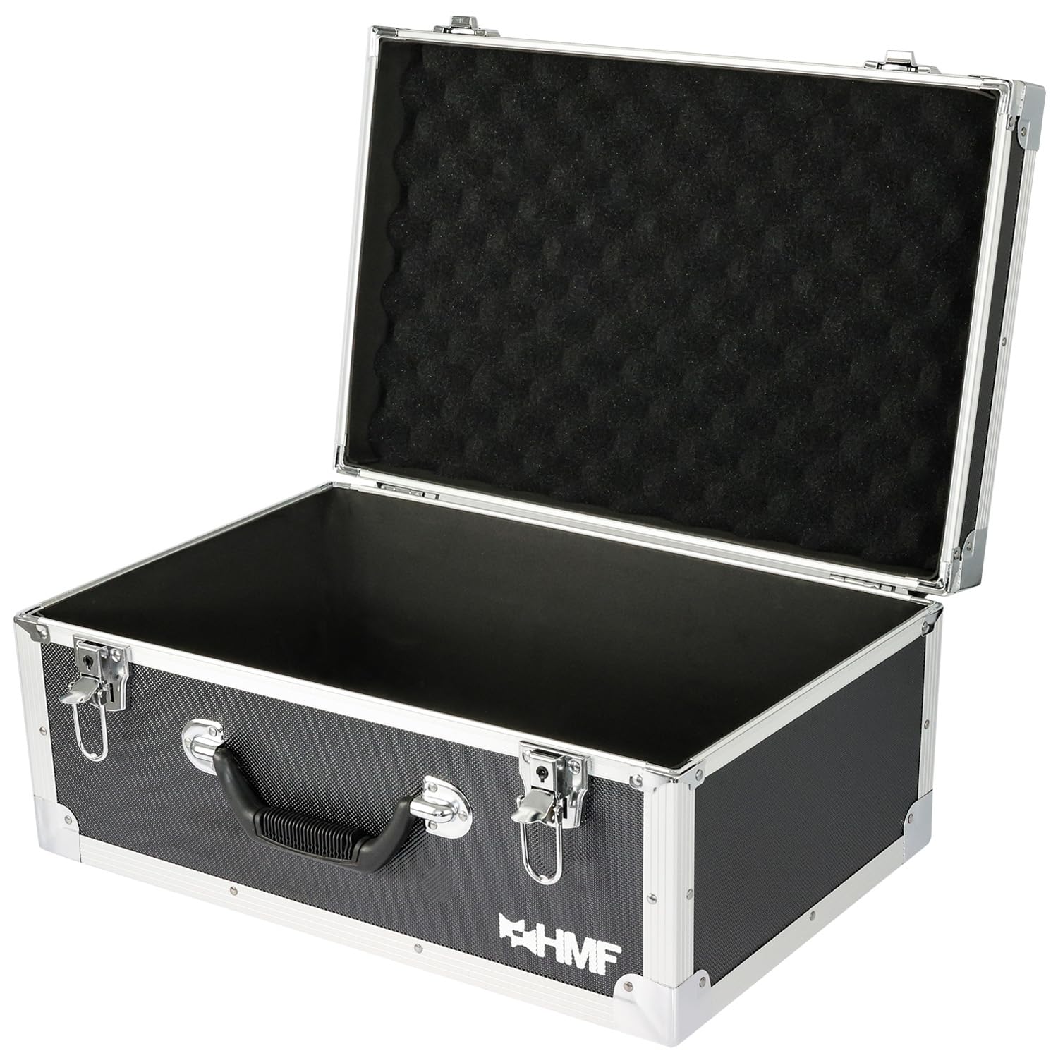 HMF Valigetta fotografica con schiuma, valigia da trasporto imbottita con telaio in alluminio per DSLR/reflex & accessori fotografici | 48 x 32 x 22,5 cm | Nero
