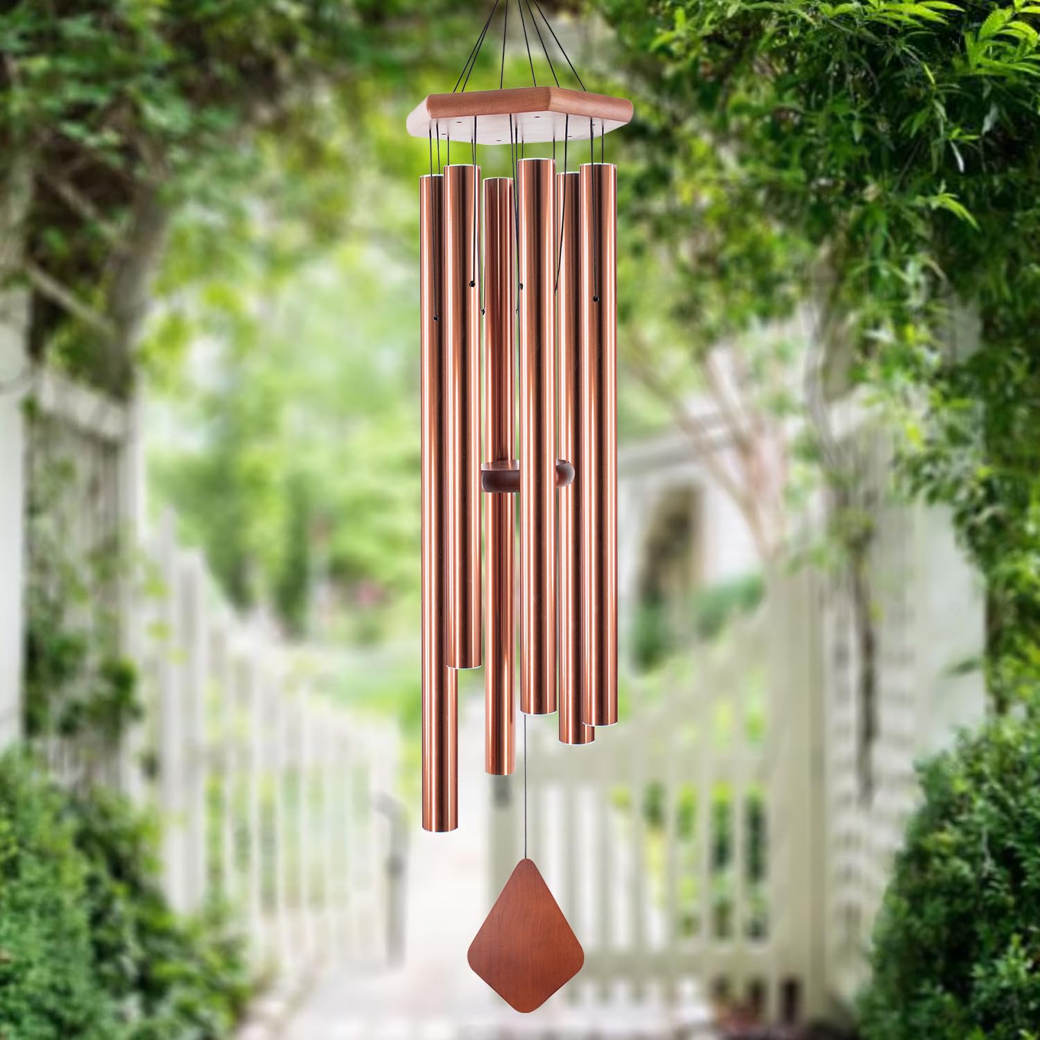 Große Outdoor-Windspiele, tiefer Ton, 111,8 cm, Trost spendendes Windspiel, gestimmte beruhigende Melodie, Gedenk-Windspiel mit 6 schweren Röhren für Außendekoration, Garten/Hof Kupfer.