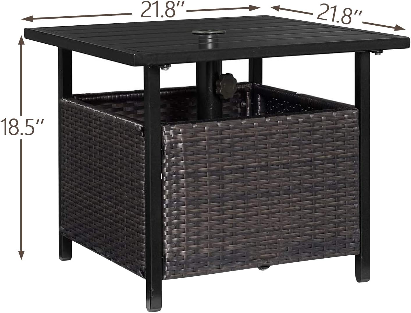 PEAK HOME FURNISHINGS Outdoor Bistro PE Wicker and Steel Umbrella Side Table Stand with Umbrella Hole