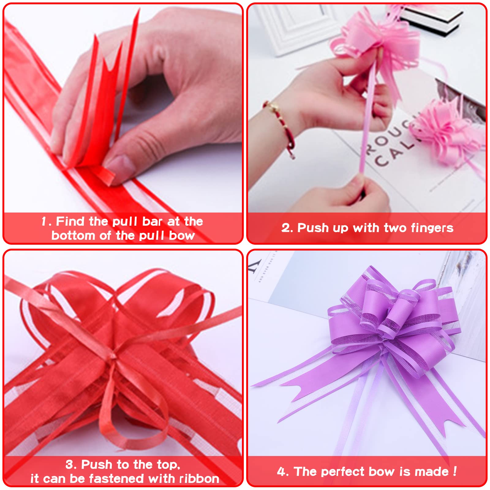 Rongchuang Cadeaustrik, 30 stuks pull-vellen, cadeaulinten, trekstrik, geschenkstrik, decoratie, strikken om te knutselen, decoreren, Kerstmis