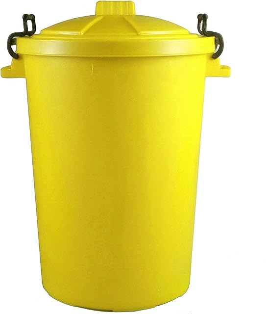 Srendi® YELLOW 85 Litre 85L Extra Large Colour Plastic Dustbin Garden Bin Clip Locking Lid Heavy Duty for Rubbish Recycle Waste Animal Feed Storage Unit