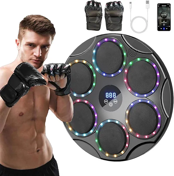 Music Boxing Machine, Boxing Equipment for Adults & Kids, Punching Machine Wall Mounted with Boxing Gloves, at Home Gym Workout Equipment(Colorful Light)