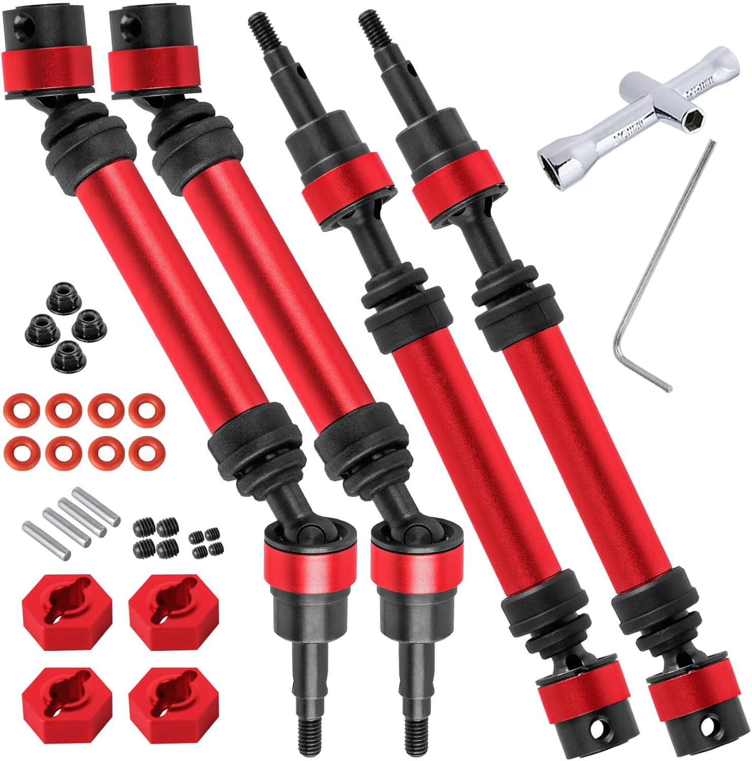 RC Drive Shaft Axles Upgrades Part for 1/10 Bigrock 3S,Steel Front & Rear 4PCS Driveshafts CVD w/Hex Hops Up,Red