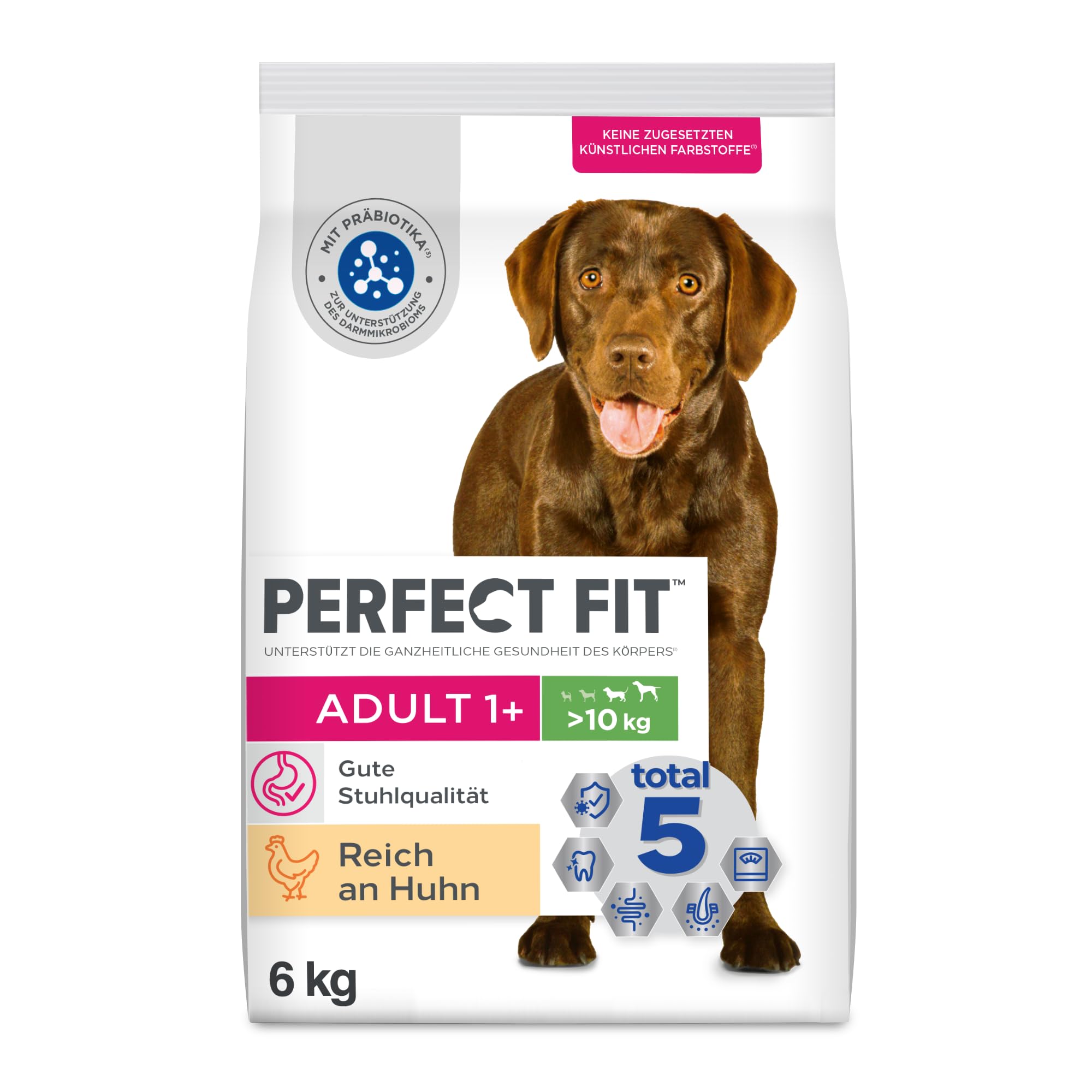 Perfect Fit Adult 1+ Trockenfutter fr mittelgroe und groe Hunde (>10  kg), 6kg (1 Beutel)  Premium Hundefutter trocken reich an Huhn :  Amazon.de: Haustier