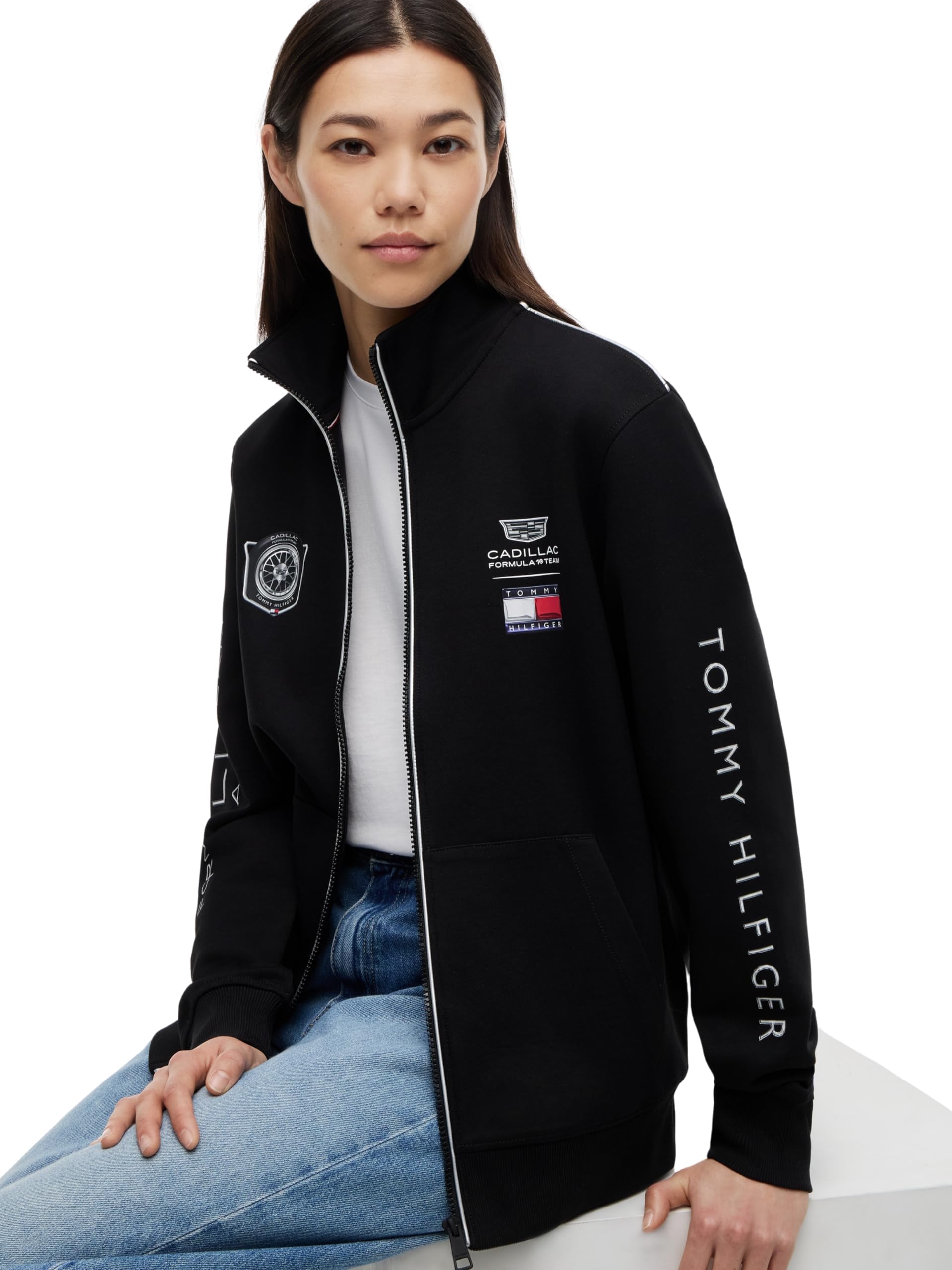 Tommy Hilfiger Unisexe Sweatshirt avec Fermeture Éclair TH X Cadillac F1 Racing Track Top Col Droit