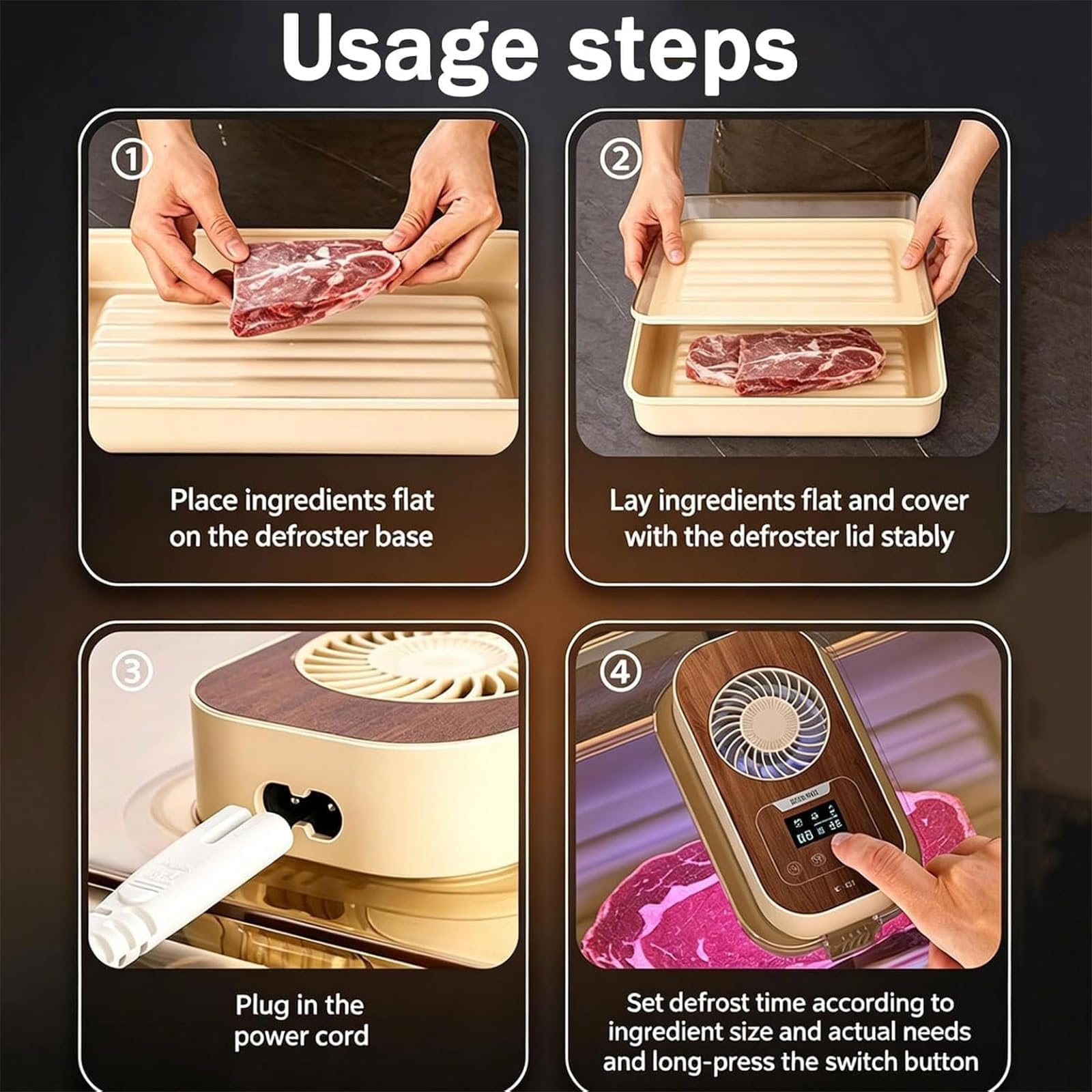 Máquina para Descongelar Carne Congelada, Tabla de Descongelación Eléctrica de 19L, con Temporizador, Velocidad del Ventilador y Control de Temperatura, Circulación de Aire Caliente de 360° para